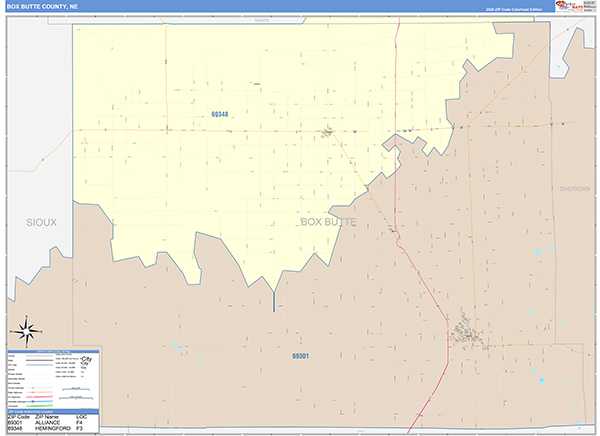 Box Butte County, NE Zip Code Map